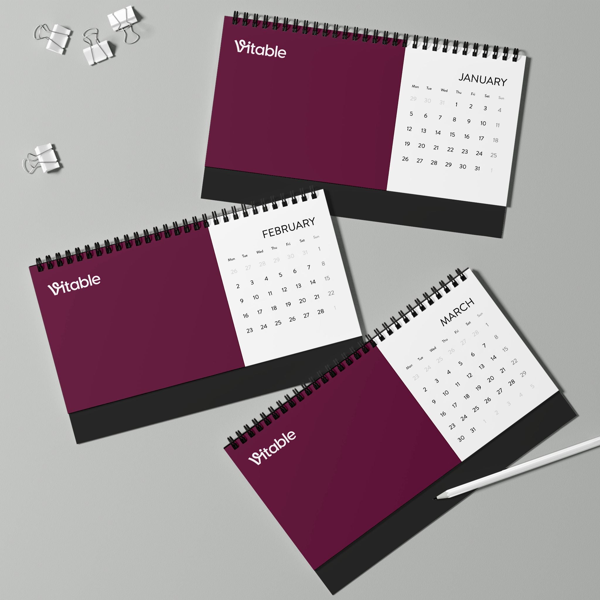 Simplex Desk Calendar (2026 grid)